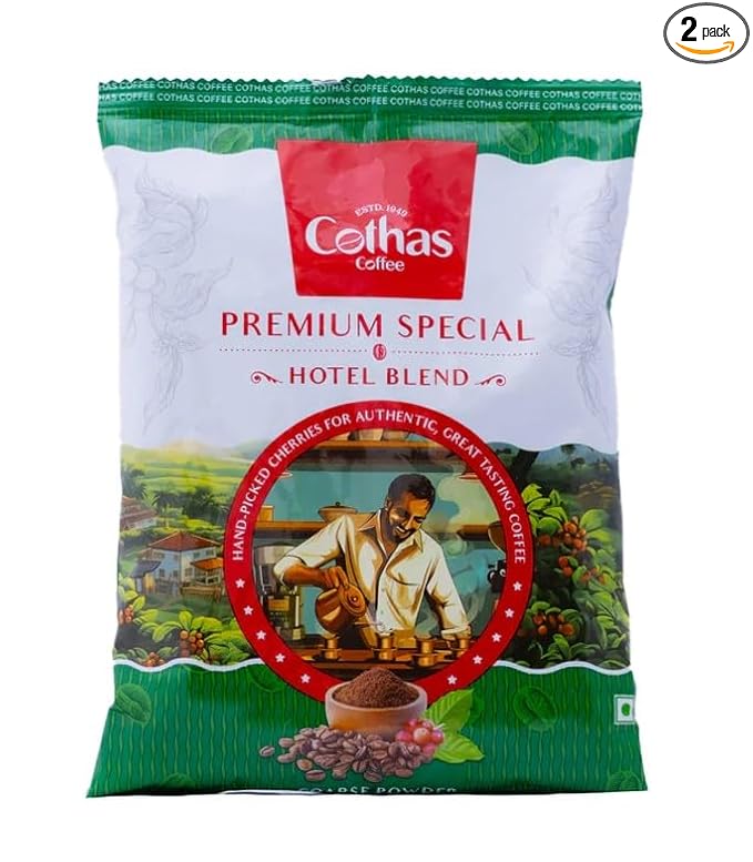 Cothas Strong &amp Aromatic Hotel Blend Filter Coffee Powder - Packs of 2 Each 500g [ Coffee : 80% Chicory : 20%. ]