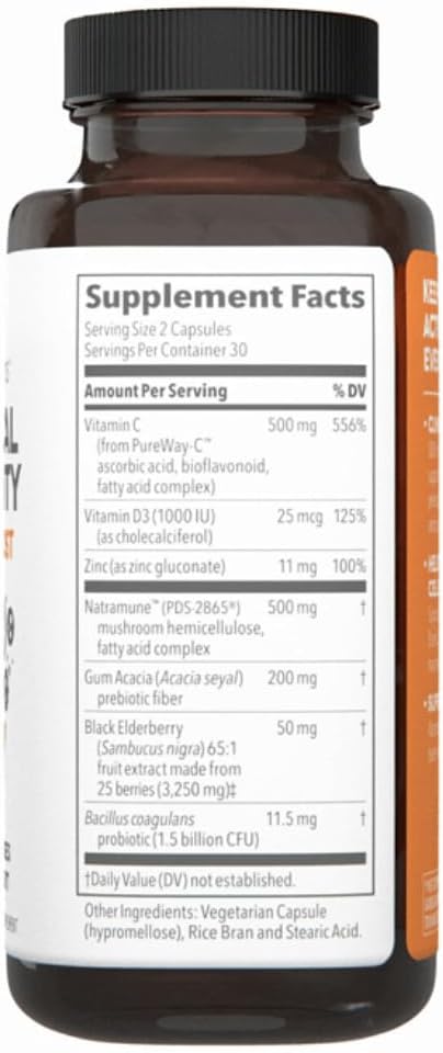 LifeSeasons Clinical Immunity - Daily Boost - Immune System Booster - Pre + Probiotics - Increases Antibodies &amp Immune Cells - Elderberry Zinc Natramune &amp Vitamin C + D3-60 Capsules