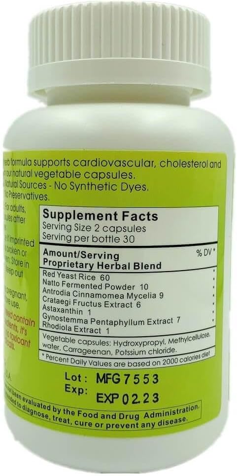 Kong May Herbal Supplement with Red Yeast Rice Natto Fermented Powder Antrodia Mushrooms | All-Natural Cardiovascular Support for Overall Health and Well-Being - 60 Capsules by Meditalent