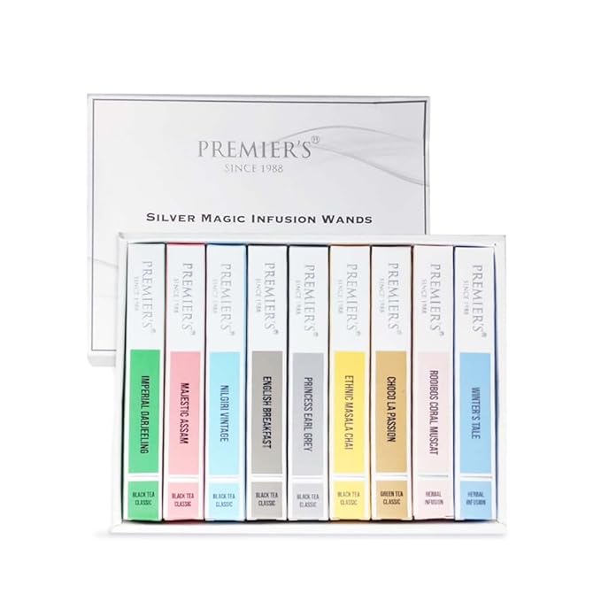 Premiers Silver Magic Infusion Wands | 9-in-1 Gourmet White Tea Infuser Wands Collection | Herbal and Ayurvedic Chai Collection with Fruits &amp Flowers | Ideal Gift Set for Delicious Tea Lovers