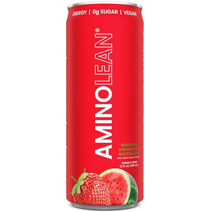 RSP NUTRITION AminoLean Energy Drink – Sugar Free Amino Energy with Natural Caffeine and Vegan Amino Acids for No Jitters Tingles or Crash Strawberry Watermelon (Pack of 12)