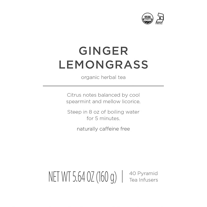 Tea Forte Ginger Lemongrass Premium Caffeine-Free Herbal Tea Blend Event Box Bulk Pack 40 Count 10 per tray Individually Wrapped Handcrafted Pyramid Infusers