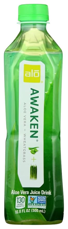 Alo Original Awaken Aloe Vera Juice Drink - Wheatgrass - Case of 12 - 16.9 fl oz.