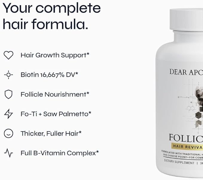 Follicle Max Hair Growth Supplement for Men &amp Women - Biotin 5000mcg Saw Palmetto Iron Zinc Fo-Ti Root Horsetail Nettle - DHT Support - Vitamins for Thinning Hair - 60 Capsules