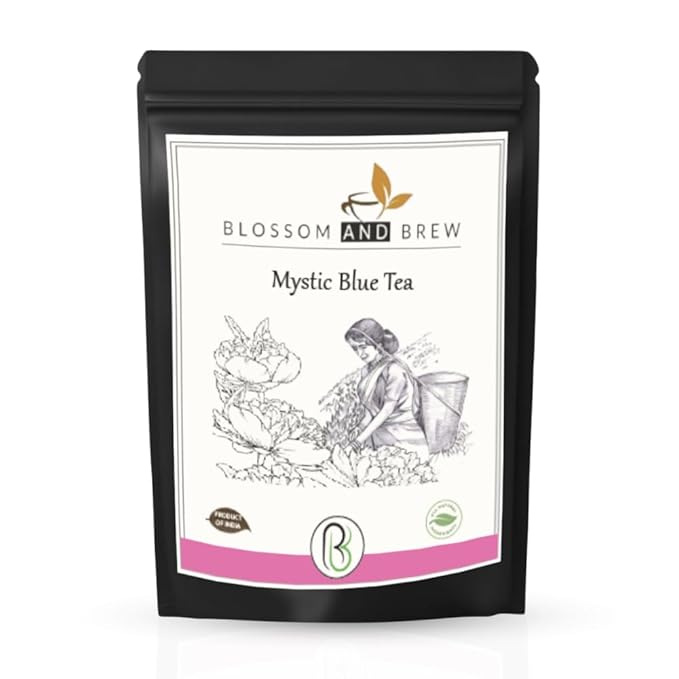 Blossom &amp Brew Mystic Blue Tea – Pure Natural Caffeine-Free | Non-GMO Vegan Gluten-Free | Blue Herbal Tea for Iced Drinks Cocktails Hot Brews and Coloring 2.47 Oz
