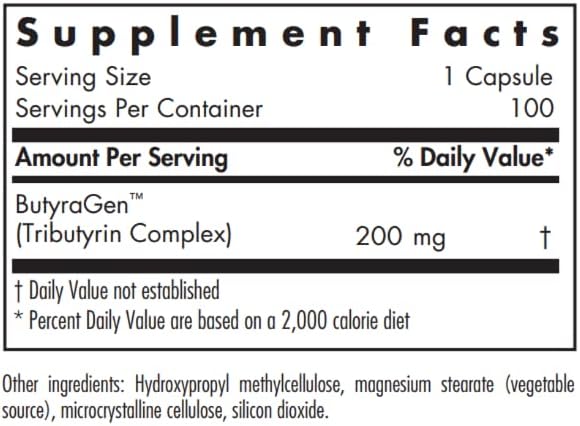 NutriCology ButyrAid Colon Lining Nutrition - Supports Gut and Colon Health - Digestive Support - Delivers 200 mg - Vegetarian &amp Hypoallergenic - 100 Servings - 100 Delayed-Release Capsules