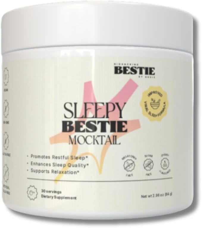 Sleepy Bestie Mocktail for Women &amp Men - Magnesium Citrate &amp Glycinate Powder for Sleep Calm Support Supplement with L-Theanine &amp Tart Cherry Extract Gluten Free - 2.96 oz