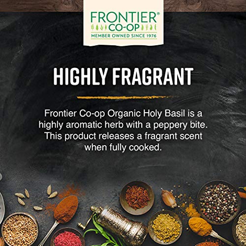 Frontier Co-op Organic Tulsi Holy Basil Herb 8oz Bulk Bag - Highly Aromatic with Minty Flavor - Perfect for Cooking Tulsi Tea and Herbal Uses Kosher