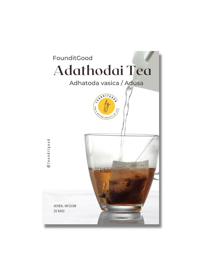FounditGood Adathodai Herbal Tea (Adhatoda vasica/Adusa) Respiratory &amp Heart Support | 60 Dip Bags |100% Natural Herbal Tea/Instant Kashayam