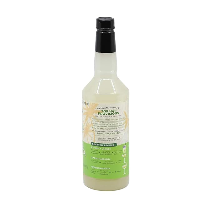 Top Hat Classic Agave Lime Margarita Mix - Handcrafted with Organic Agave Nectar &amp Organic Lime Juice - Lower in Sugar and Carbs - Cocktail Mix - Margarita Mixer - 2 Pack of 32oz Bottles