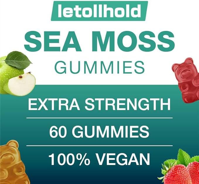Sea Moss Gummies - Irish Sea Moss Gummies Advanced for Adults with Ashwagandha Bladderwrack &amp Burdock Root for Supports ImmuneEnergy - 60 Vegan Gummy4PCS