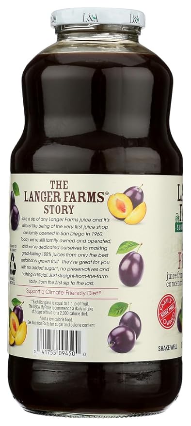 L&ampA Juice 32oz Glass Bottle (Pack of 4) Select Flavor Below (All Prune) by La-Co