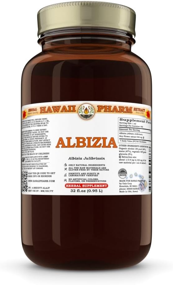 Hawaii Pharm Albizia Extract Tincture for Mood Balance Promotes Calm Supports Emotional Well-Being Eases Sleep Troubles Encourages Relaxation - 32 fl.oz