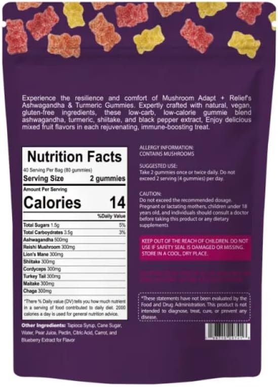 Organic &amp Functional Mushroom Gummies Supplement ASHWAGANDHAREISHITurkey Tail MAITAKE SHATAKE Chaga CORDYCEPS BOOSTS CognitivePerformance Gluten FreeVegan Low CARBGUMMIES80