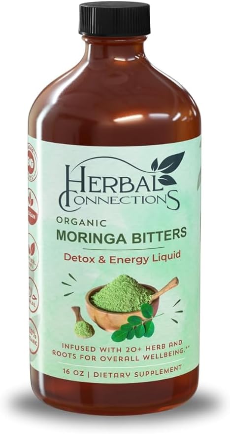 Organic Moringa Bitters - 20+ Herbs Including Moringa Aloe Vera &amp Bitter Melon for a Balanced Lifestyle - Non-GMO Gluten-Free Herbal Blend