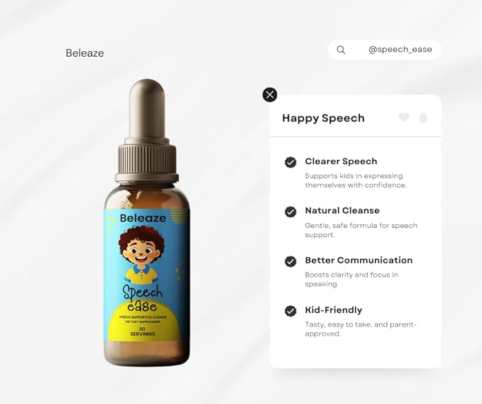 Speech Ease Kids Supplement – Natural Speech Support Drops with Vitamin B12 Folate &amp Vitamin D | Heavy Metal Cleanse for Brain Health Communication &amp Confidence | Gluten-Free Non-GMO Made