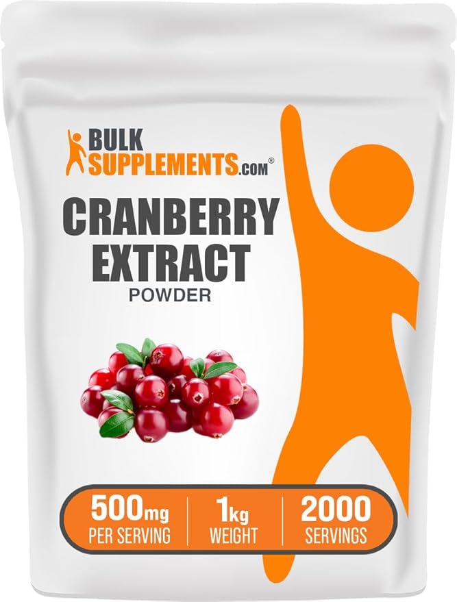 BulkSupplements.com Cranberry Extract Powder - Cranberry Flavoring Powder Sourced from Vaccinium Macrocarpon Fruit - Vegan &amp Gluten Free 500mg per Serving 1kg (2.2 lbs) (Pack of 1)