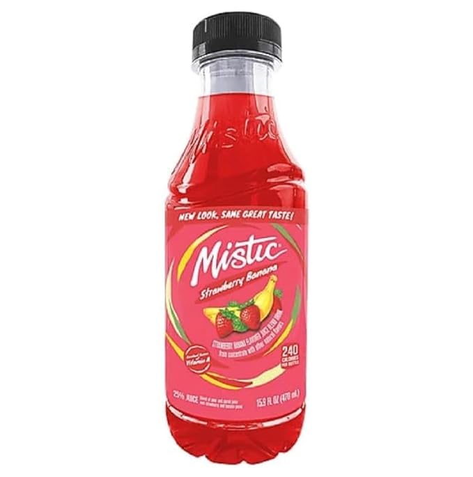 Mis-tic Vibrant Flavor Strawberry Banana Juice 16 fl oz - 12 Bottles (Pack of 12 Strawberry Banana)