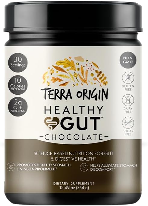 TERRA ORIGIN Healthy Gut Chocolate | 30-Servings with L-Glutamine Zinc Glucosamine Slippery Elm Bark Marshmallow Root and More!