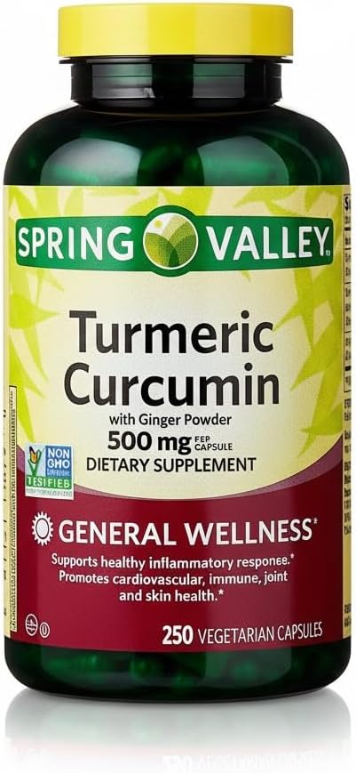Turmeric Curcumin Supplement with Organic Ginger Powder 500 mg Tumeric Capsules 250 Vegetarian Count.