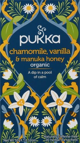 Pukka Organic Tea Bags Chamomile Vanilla &amp Manuka Honey Herbal Tea Perfect for Moments of Calm 20 Count (Pack of 6) 120 Tea Bags