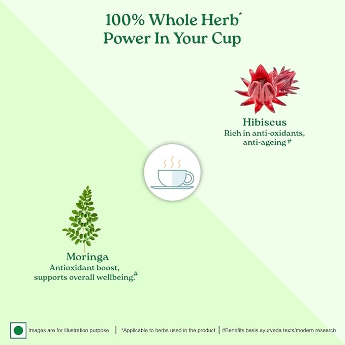 A TATA Product - Organic India Moringa Hibiscus Infusion 25 Tea Bags Certified Organic Antioxidant-Rich Caffeine-Free Whole Herb Blend