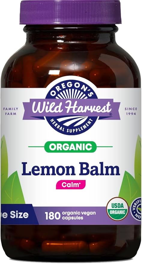 Oregon's Wild Harvest Certified Organic Lemon Balm Herbal Supplement 1125 MGS 180 Count
