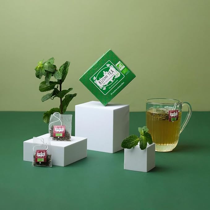 Kusmi Tea - Pack of 2 Boxes of Tea Bags - Spearmint Green - Organic Blend of Gunpowder Green Tea with Mint - Peppermint Tea - Enjoy Hot or Ice - Organic Flavored Green Tea - 2x20 Tea Bags