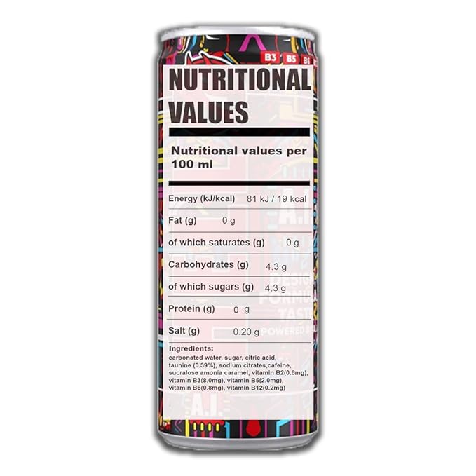 HELL A.I. Energy Drink | 32 mg/100 ml Caffeine | Vitamins B3 B5 B6 B12 | No Preservatives | Environmentally Friendly Packaging | 24 x 250ml | Compatible with HELL Energy