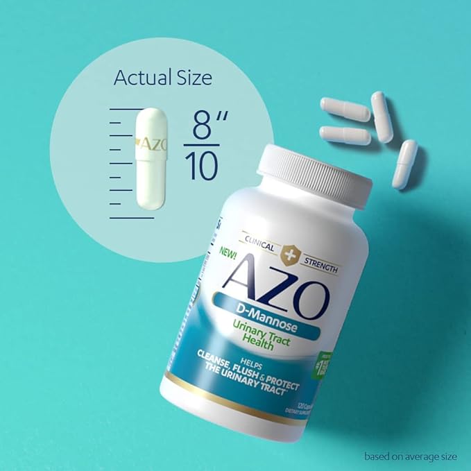 AZO D Mannose Urinary Tract Health Cleanse Flush &amp Protect The Urinary Tract No.1 Pharmacist Recommended Brand Clinical Strength Non-GMO 120 Count (Pack of 2)