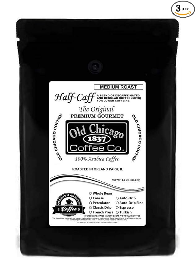 3 pk Old Chicago Half-Caff Low Caffeine Coffee 2.16 LBS Medium Roast Ground