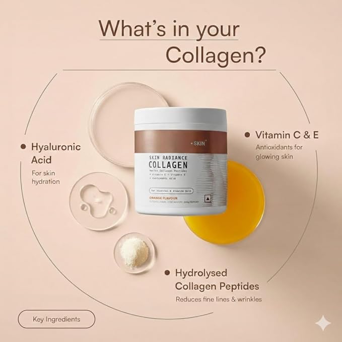Skin Radiance Marine Collagen Supplement (Orange 200g) | with Vitamin C E Sodium Hyaluronate | for Healthy Skin Hair &amp Nails
