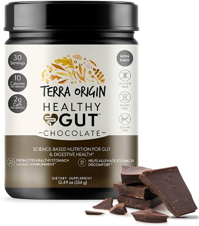 TERRA ORIGIN Healthy Gut Chocolate | 30-Servings with L-Glutamine Zinc Glucosamine Slippery Elm Bark Marshmallow Root and More!