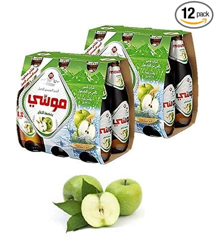 Moussy Apple Malt Beverage Non Alcoholic Drink - Pack of 12 Glass Bottles 330ML - موسي شراب شعير بنكهة التفاح