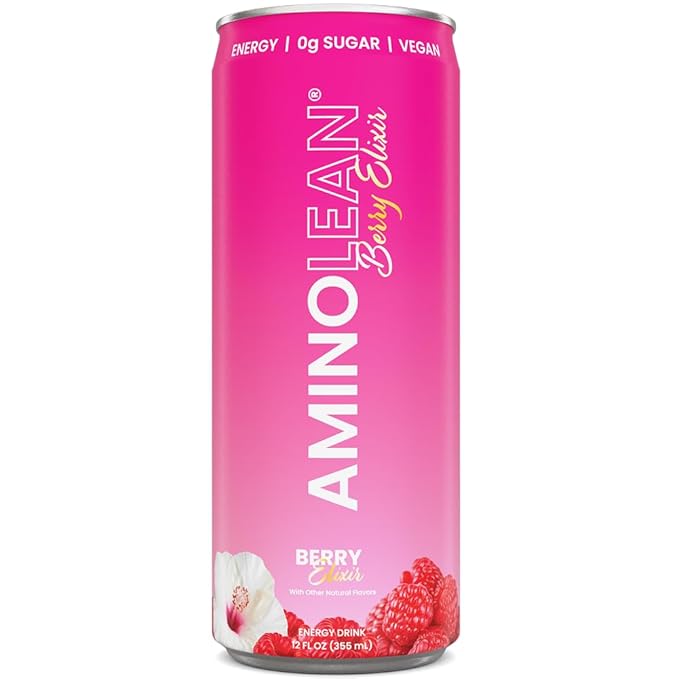 RSP NUTRITION AminoLean Energy Drink - Sugar Free Amino Energy with No Jitters Tingles or Crash Vegan Amino Acids Berry Elixir 12 Pack
