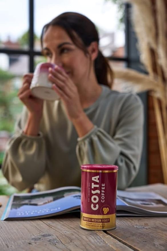 Costa Coffee Smooth Medium Roast Premium Instant Coffee with Finely Ground Beans Microground Coffee 6 x 100g (Pack of 6) Strength Indicator- 3 Rainforest Alliance