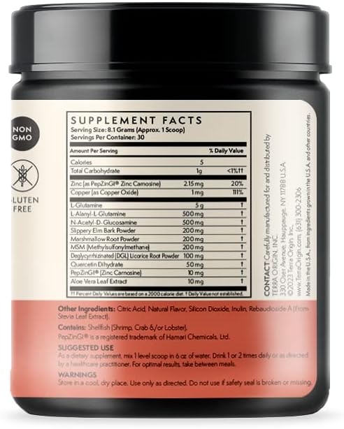 TERRA ORIGIN Healthy Gut Watermelon | 30-Servings with L-Glutamine Zinc Glucosamine Slippery Elm Bark Marshmallow Root and More!