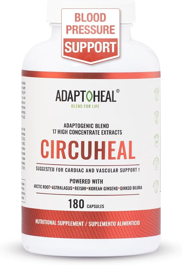 ADAPTOHEAL Blood Pressure Support Supplement with Astragulus Ginkgo Biloba Rhodiola Rosea Reishi Mushroom (180 Capsules)