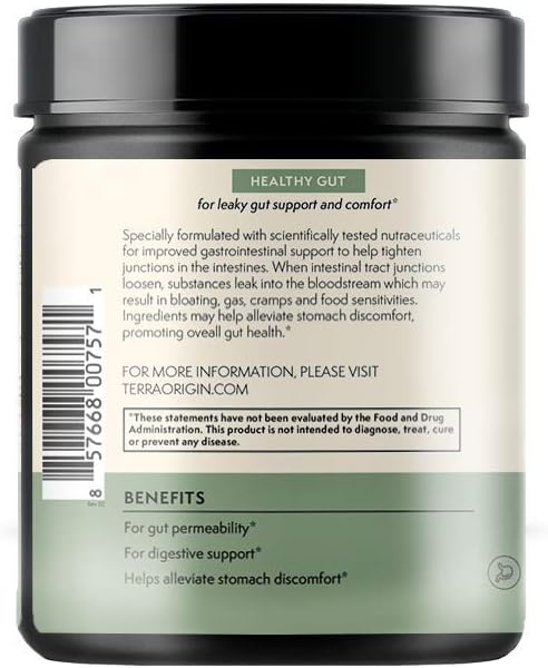 TERRA ORIGIN Healthy Gut Mint Flavor |30-Servings with L-Glutamine Zinc Glucosamine Slippery Elm Bark Marshmallow Root and More!