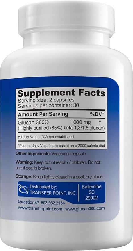 Transfer Point Immune Support Supplement Highly Purified Beta Glucan 500 mg per Capsule (Pack of 1 - b-glucan Fiber)