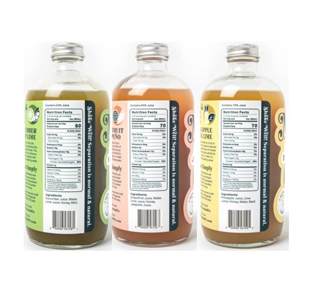 Mixly Favorites Bundle Pineapple Basil Lime Grapefruit Jalapeno Cucumber Mint Lime Made with Fresh Squeezed Juice Ready to Drink Use with Your Preferred Liquor or Soda Water Set of 3 Mixers