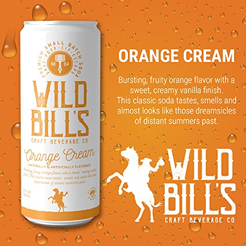 Wild Bill's Craft Soda Soft Drinks Fruity Variety Pack Strawberry Grape Rocket Pop Orange Cream Pure Cane Sugar Caffeine Free NO High Fructose Corn Syrup Gluten Free 12 Pack