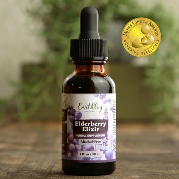 Earthley Wellness Elderberry Elixir Drops Herbal Elderberry Syrup Alternative Powerful Immune &amp Respiratory Support Shelf Stable with Mullein Orange Peels and Cloves (2oz Kids 120+ doses)