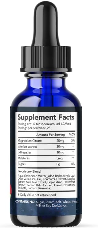Liquid Sleep Drops – Extra Strength Natural Sleep Aid with Melatonin L-Theanine Valerian and Magnesium – Fast-Acting Non-Habit Forming Berry Flavor 2oz