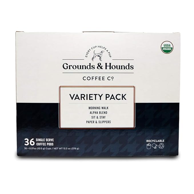Grounds &amp Hounds Single Serve Organic Coffee Pods - K Cup Coffee Pods Variety Pack K Cup Coffee Blends Recyclable Coffee Pods 4 Boxes of 9 Coffee Pods 36 Count