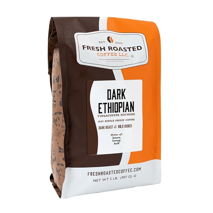 Fresh Roasted Coffee Dark Ethiopian Yirgacheffe Kochere 2 lb (32 oz) Dark Roast Kosher Whole Bean