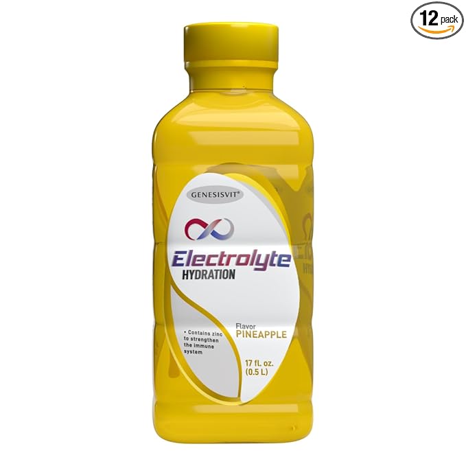 ALFA VITAMINS GenesisVit Electrolyte Solution Hydration Drink with Electrolytes for Optimal Wellness Pineapple Flavor Supports Hydration &amp Immune Health 12 Bottles 16.9 FL OZ Each 12 Pack