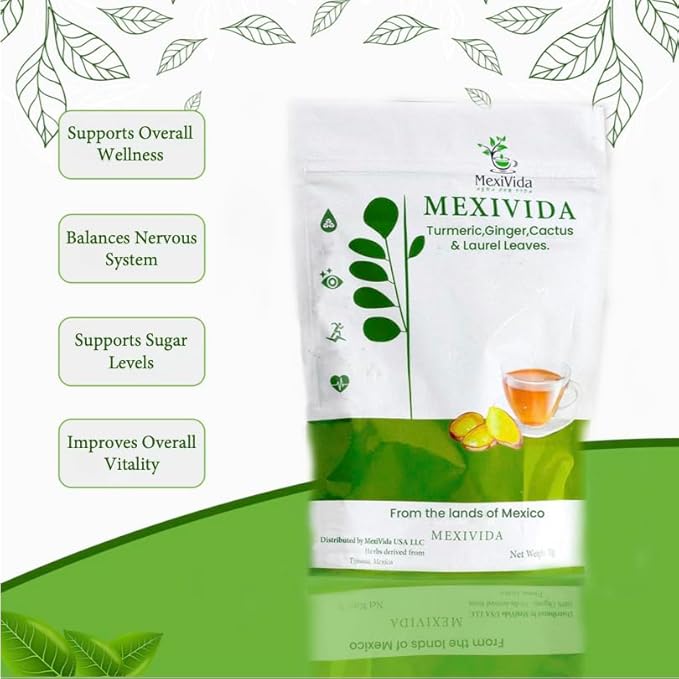 MexiVida Monthly 3Pack Herbal Tea Supports Blood Pressure &amp Sugar Balance All Natural Ginger Turmeric Tea Nutrient-Rich Herbal Tea Caffeine-Free Wellness Tea