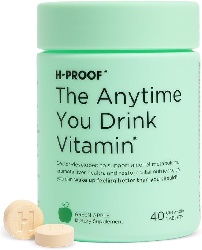 H-PROOF The Anytime You Drink Vitamin Liver Health &amp Immunity Support with Electrolytes Milk Thistle and Vitamins B &amp C - 40 Chewable Tablets (20 Servings) Vegan Green Apple