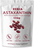 ZERIA Astaxanthin 12mg 150 Softgels - Natural Microalgae Antioxidant for Eye Skin &amp Immune Support 4-Month Supply